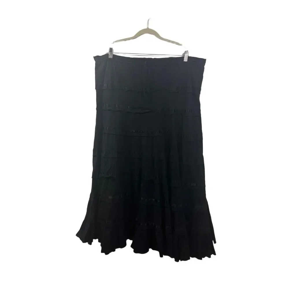 Made in India Ruffle Skirt Womens One Size Black Aline Tiered Elastic Waistband*